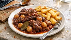 Λαγός στιφάδο με κόκκινο κρασί – πώς γίνεται με δεμένη σάλτσα και κρεμμυδάκια